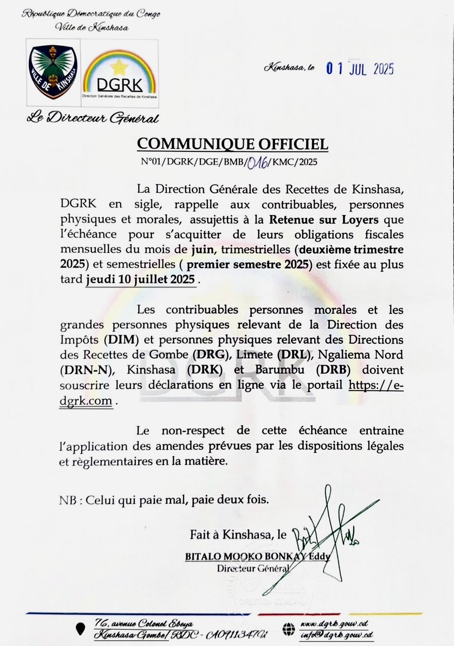 Vignette COMMUNIQUE OFFICIEL. Échéance du mois de juin 2025